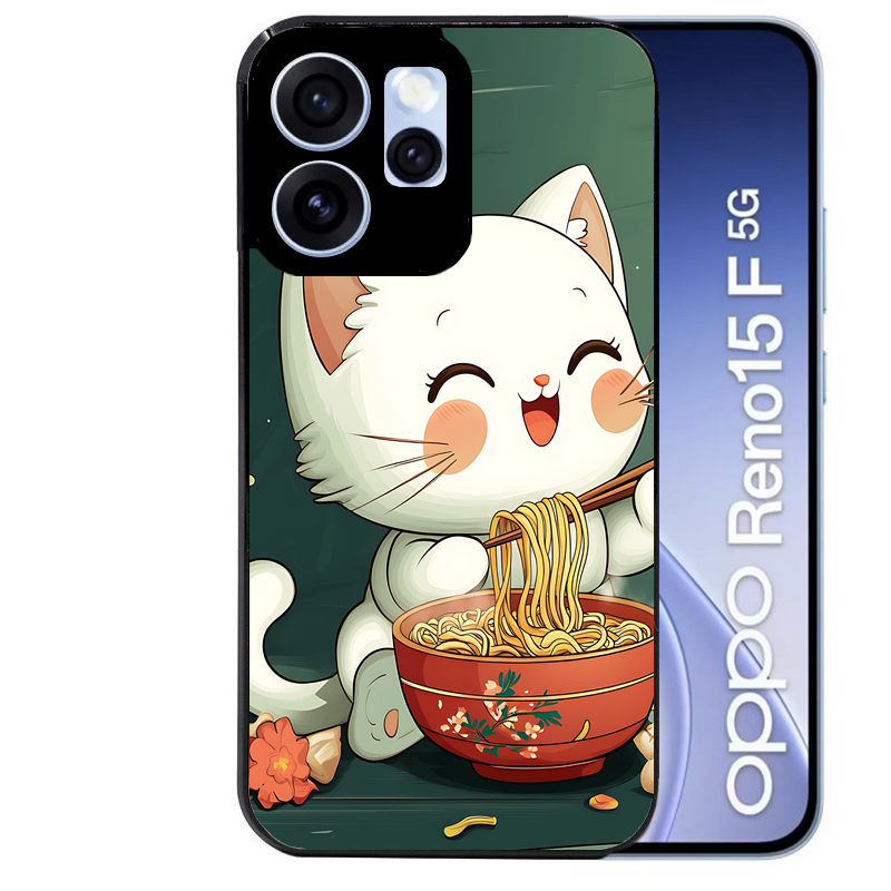Coque noire taperso pour OPPO Reno 15 et F FS 5G avec motif chat ramen nuage protection antichoc personnalisée