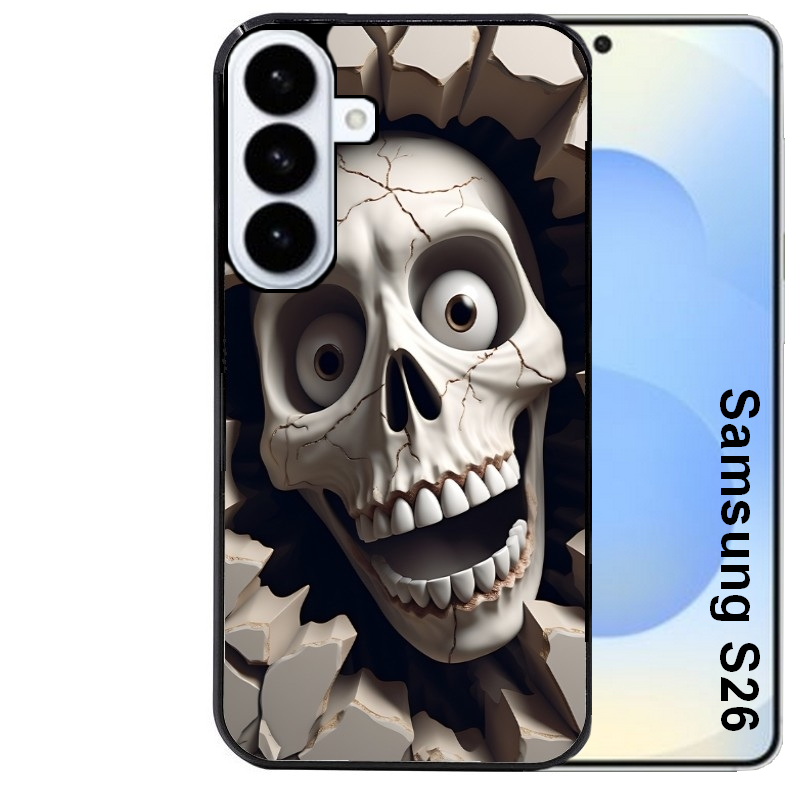 Coque noire taperso pour galaxy S26 et PLUS ULTRA FE avec motif tete de mort smile protection antichoc personnalisée