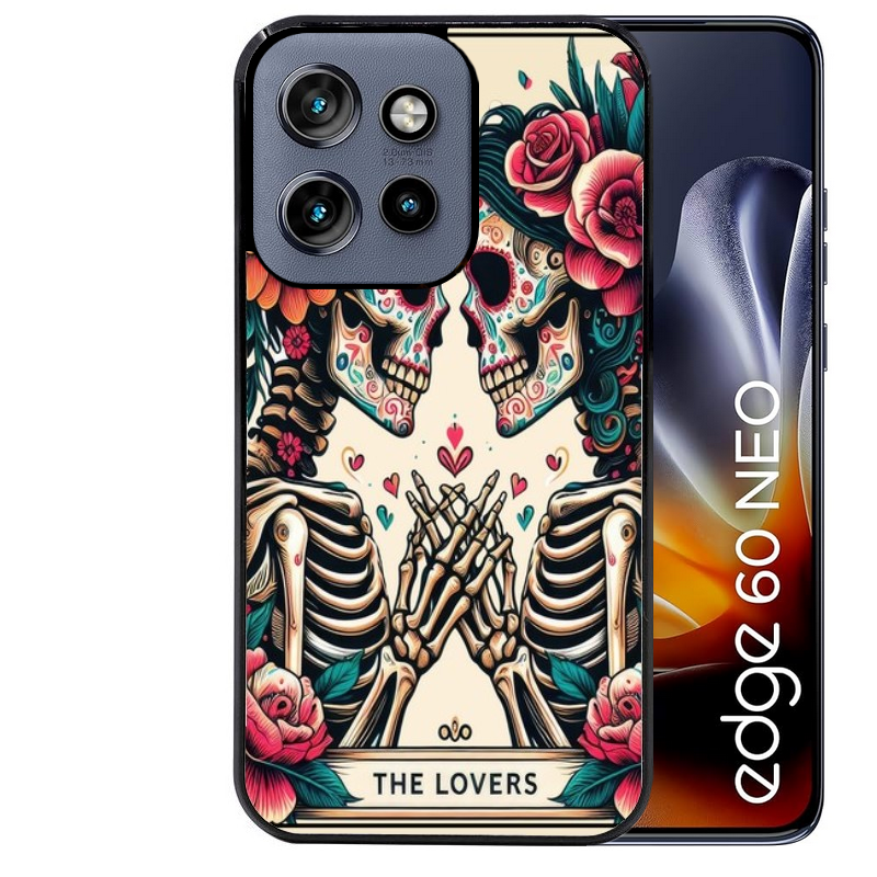 Coque noire taperso pour Moto Edge 60 et Neo Fusion Pro avec motif tete de mort lovers protection antichoc personnalisée