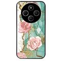Coque noire taperso pour POCO C75 avec motif marbre fleur turquoise protection antichoc personnalisée