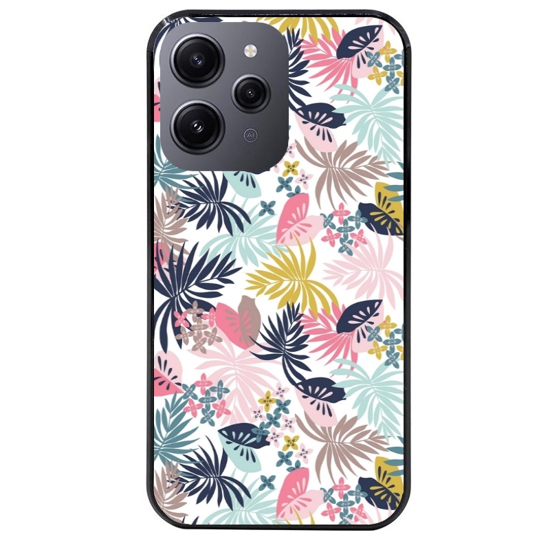 Coque noire taperso pour Redmi 12 4G et 5G avec motif jungle et fleur rose protection antichoc personnalisée