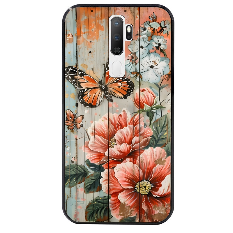 Coque noire taperso pour OPPO A5 A9 2020 avec motif bois et papillon 3 protection antichoc personnalisée