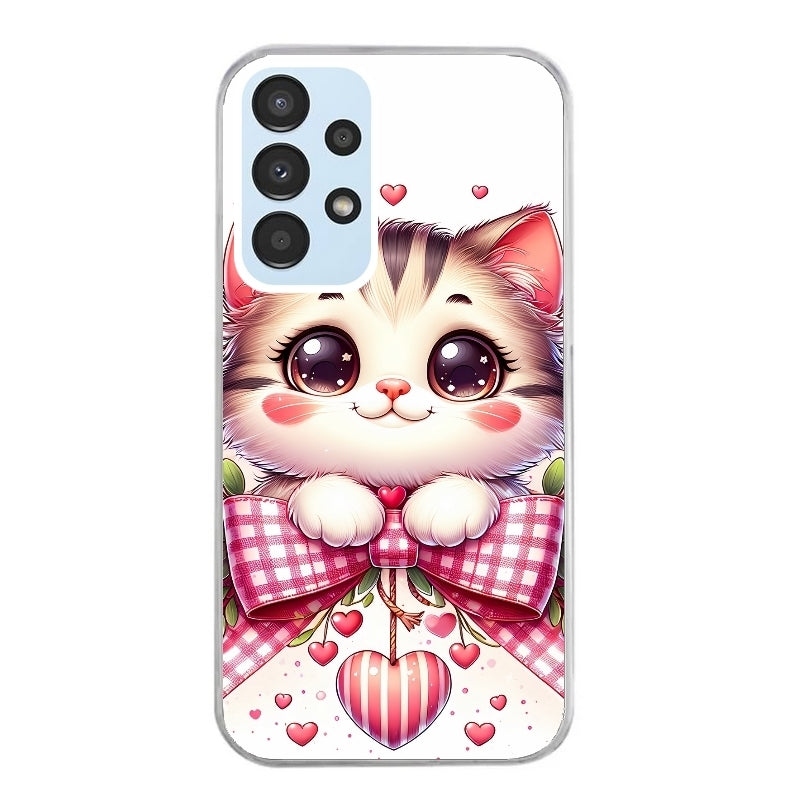 Coque taperso pour Galaxy A13 4G et 5G A23 A53 avec motif chat noeud et coeur protection antichoc personnalisée