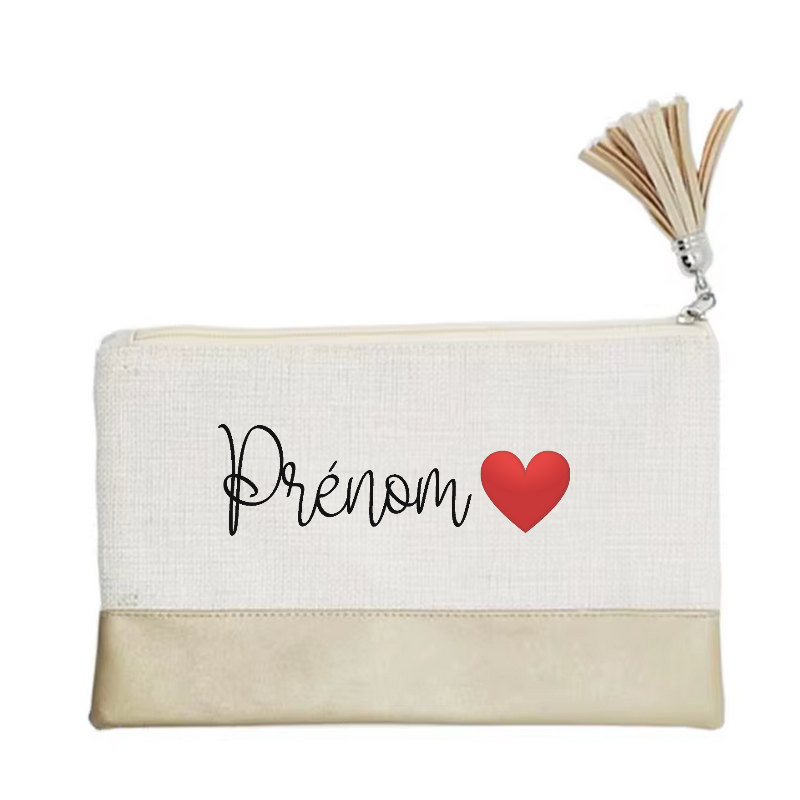 Pochette personnalisée votre prénom ou mot en toile et simili cuir personnalisée
