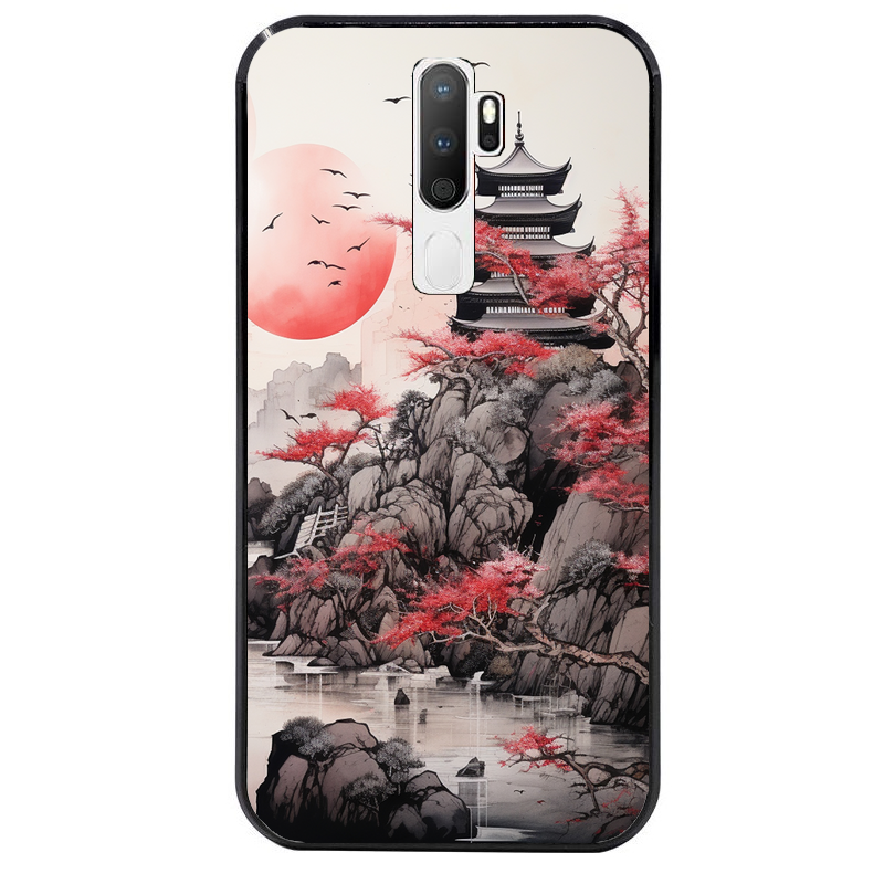Coque noire taperso pour OPPO A5 A9 2020 avec motif japan et temple protection antichoc personnalisée