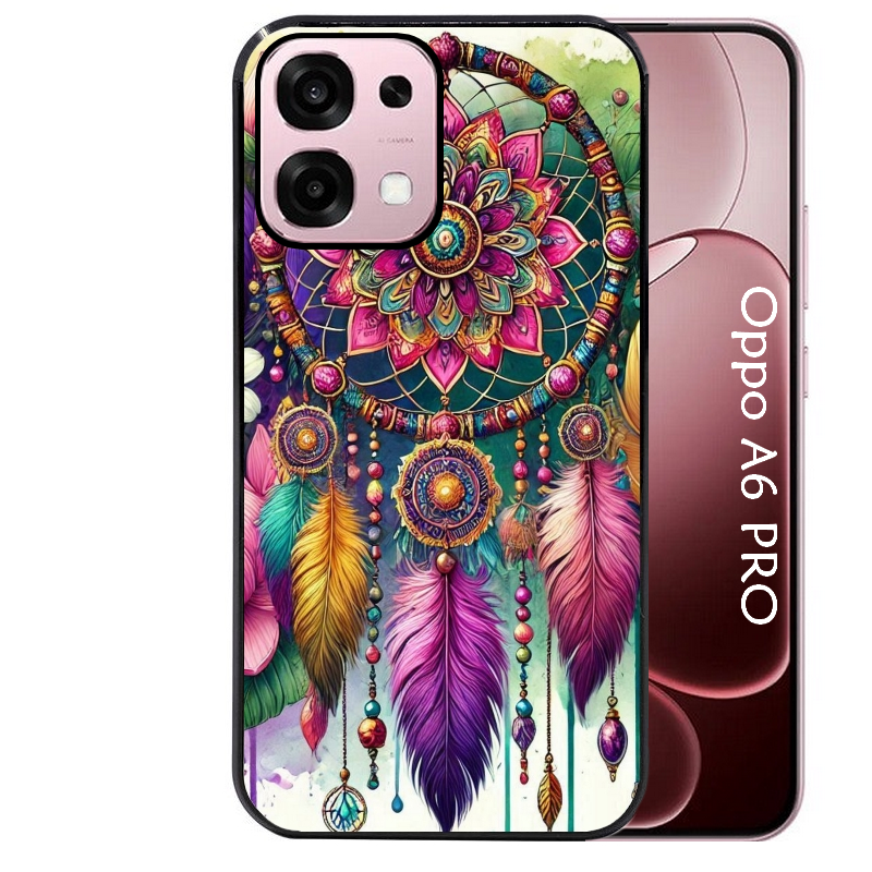 Coque noire taperso pour OPPO A6 PRO 4G et 5G avec motif dreamcatcher et mandala protection antichoc personnalisée