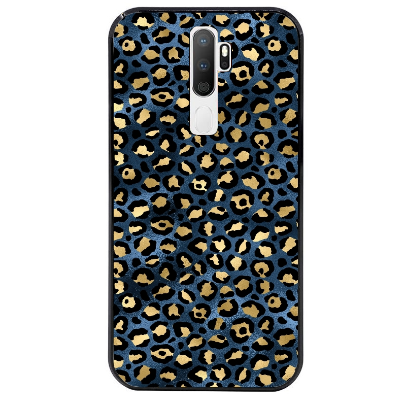 Coque noire taperso pour OPPO A5 A9 2020 avec motif leopard bleu protection antichoc personnalisée