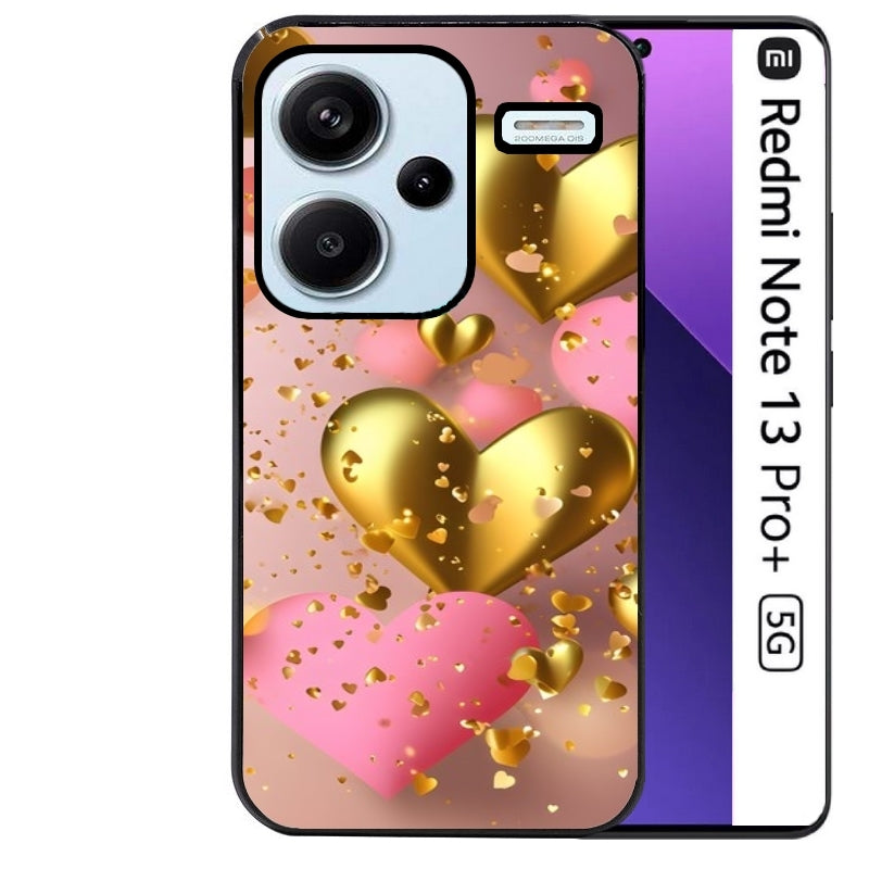 Coque noire taperso pour Redmi Note 13 PRO PLUS 5G avec motif coeur rose protection antichoc personnalisée