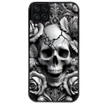 Coque noire taperso pour galaxy A22 A32 A52 A52S 4G 5G  avec motif tete de mort fleur protection antichoc personnalisée