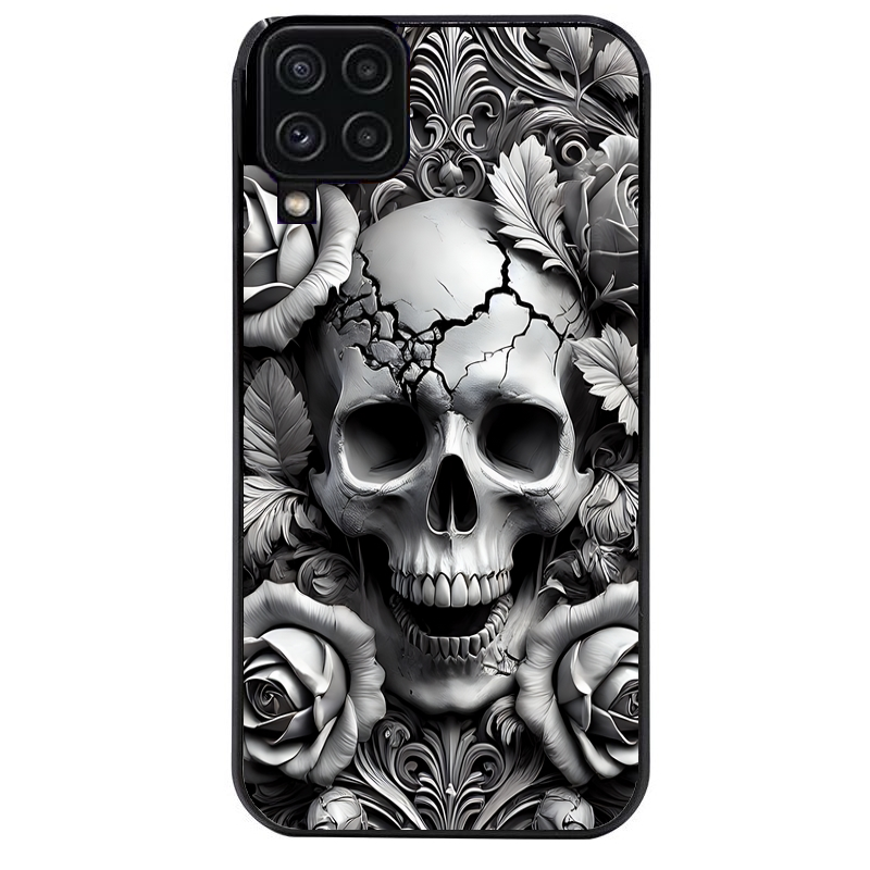Coque noire taperso pour galaxy A22 A32 A52 A52S 4G 5G  avec motif tete de mort fleur protection antichoc personnalisée
