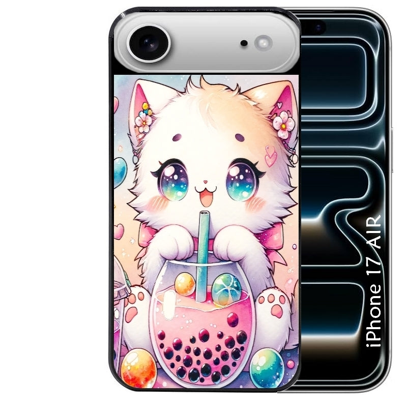 Coque noire taperso pour Iphone 17 17E AIR MAX PRO avec motif chat bubble style manga protection antichoc personnalisée