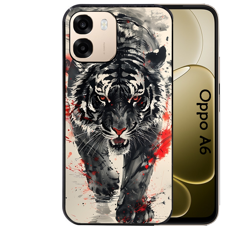 Coque noire taperso pour OPPO A6 A6X 4G et 5G avec motif tigre japan protection antichoc personnalisée