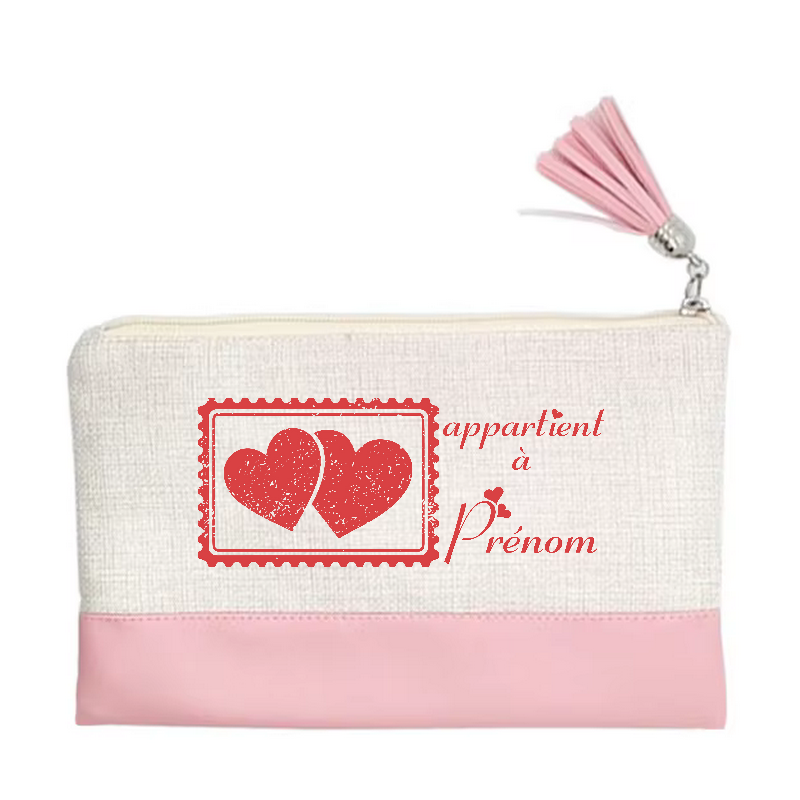 Pochette personnalisée motif cœur love en toile et simili cuir personnalisée