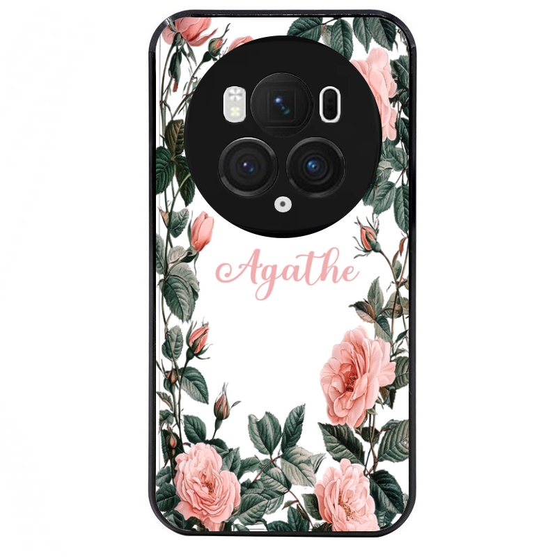 Coque noire taperso pour Magic 5 6 LITE et PRO avec motif cadre fleur pastel personnalisee protection antichoc personnalisée