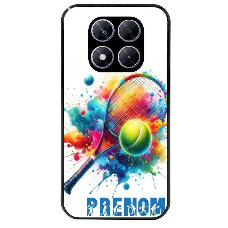 Coque noire taperso pour Redmi Note 14 et PRO PLUS 4G 5G avec motif tennis raquette personnalisee protection antichoc personnalisée