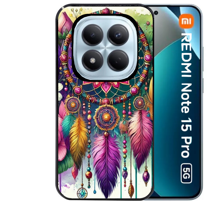 Coque noire taperso pour Redmi Note 15 et PRO PLUS 4G 5G avec motif dreamcatcher et mandala protection antichoc personnalisée