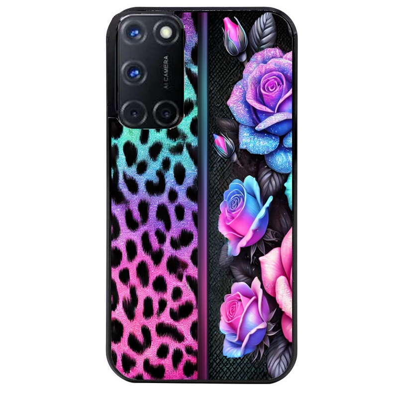 Coque noire taperso pour OPPO Reno 8 LITE avec motif leopard et fleur protection antichoc personnalisée