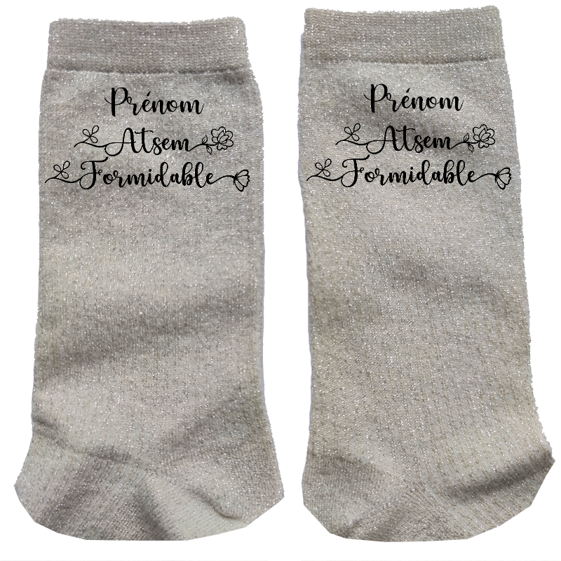 Chaussettes personnalisées paillettes crème motif atsem formidable