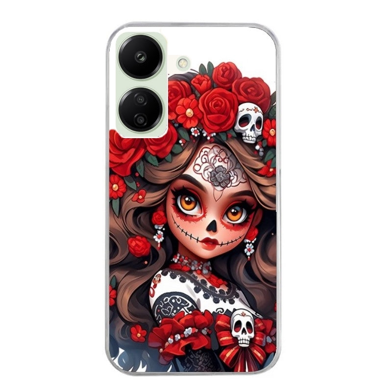 Coque taperso pour POCO C65 4G avec motif tete de mort calavera rouge protection antichoc personnalisée