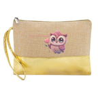Pochette chouette et coeur en jute et doré en jute et doré