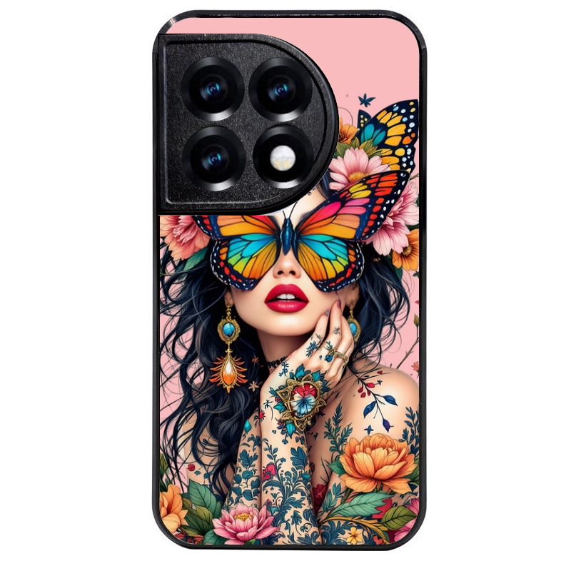 Coque noire taperso pour OnePlus 11 et 12 avec motif femme papillon protection antichoc personnalisée