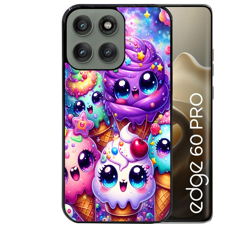 Coque noire taperso pour Moto Edge 60 et Neo Fusion Pro avec motif anime ice cream kawaii protection antichoc personnalisée