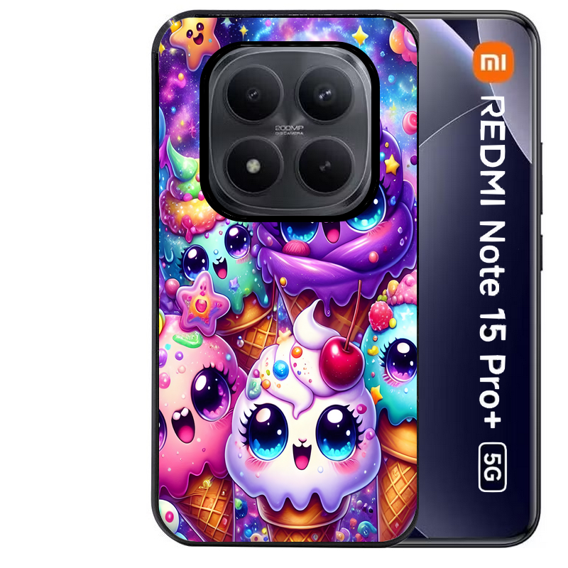 Coque noire taperso pour Redmi Note 15 et PRO PLUS 4G 5G avec motif anime ice cream kawaii protection antichoc personnalisée
