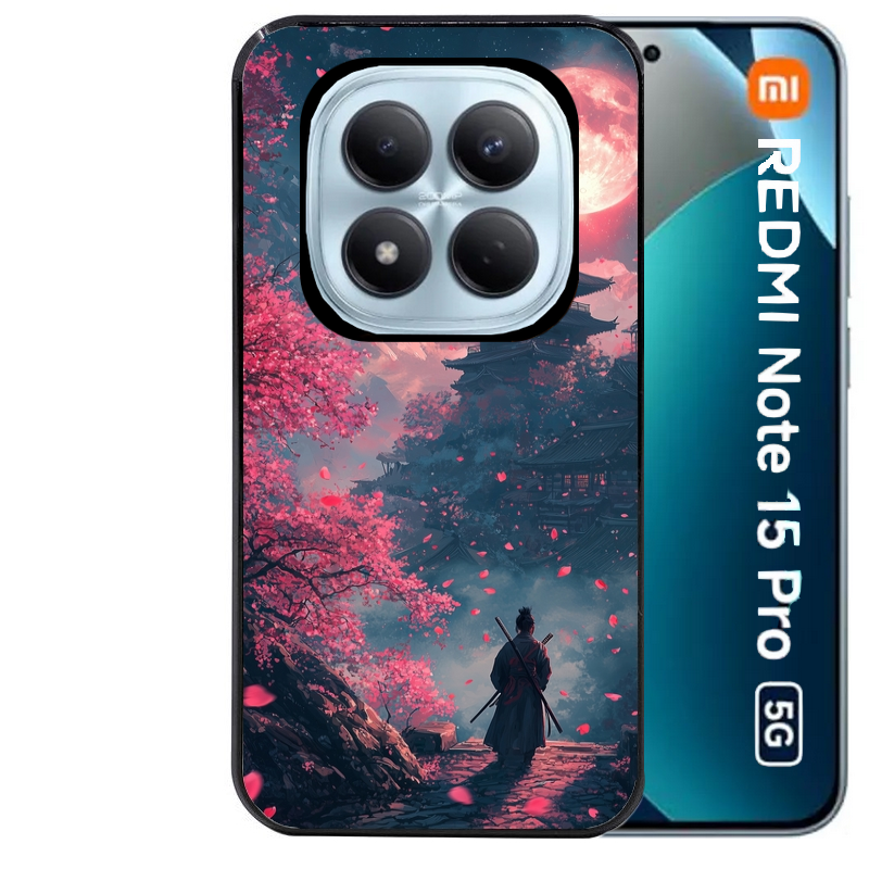Coque noire taperso pour Redmi Note 15 et PRO PLUS 4G 5G avec motif samourai cerisier protection antichoc personnalisée