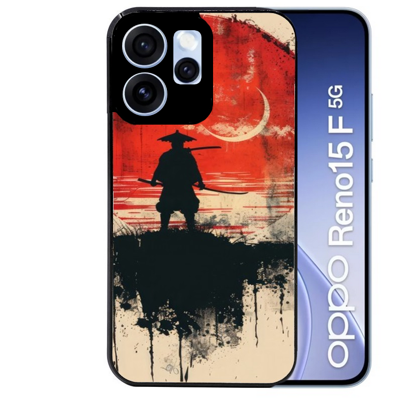 Coque noire taperso pour OPPO Reno 15 et F FS 5G avec motif samourai rouge protection antichoc personnalisée