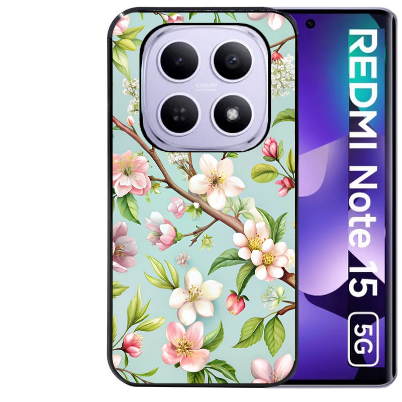 Coque noire taperso pour Redmi Note 15 et PRO PLUS 4G 5G avec motif fleur de printemps protection antichoc personnalisée