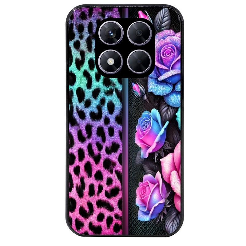 Coque noire taperso pour Redmi Note 14 et PRO PLUS 4G 5G avec motif leopard et fleur protection antichoc personnalisée