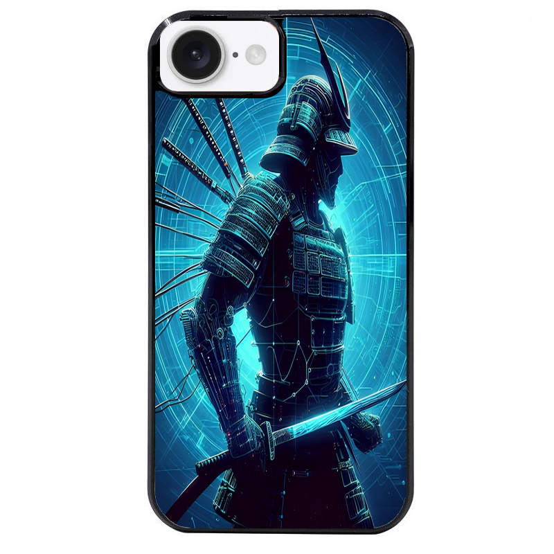 Coque noire taperso pour Iphone 16 16E PLUS MAX PRO avec motif samourai bleu protection antichoc personnalisée