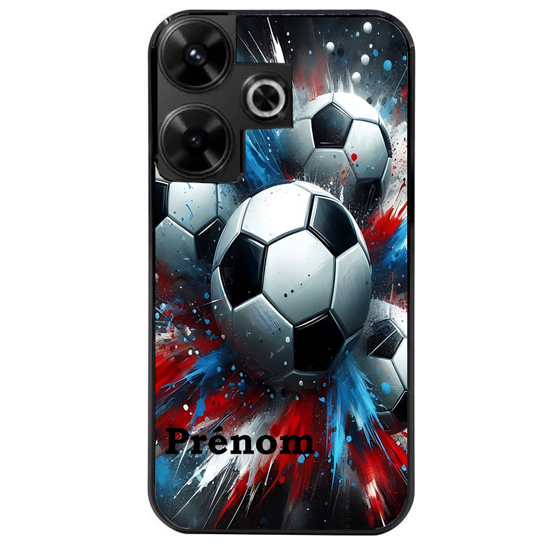 Coque noire taperso pour POCO M6 4G avec motif foot tricolore personnalisee protection antichoc personnalisée