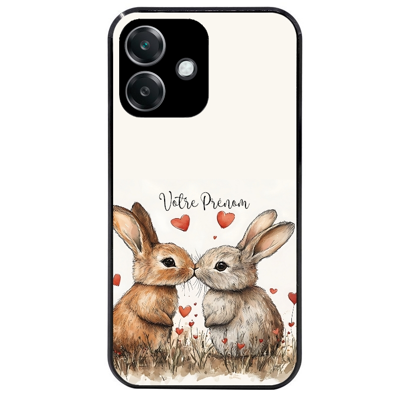 Coque noire taperso pour OPPO A40 avec motif lapin coeur avec prenom protection antichoc personnalisée