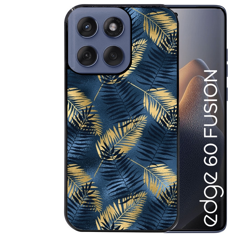 Coque noire taperso pour Moto Edge 60 et Neo Fusion Pro avec motif palmier bleu protection antichoc personnalisée