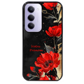 Coque noire taperso pour Redmi 15 4G et 5G avec motif fleur rouge avec prenom protection antichoc personnalisée