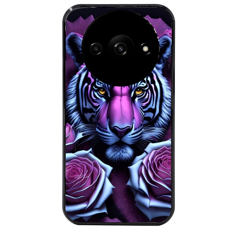 Coque noire taperso pour Redmi A3 avec motif tigre uv style manga protection antichoc personnalisée