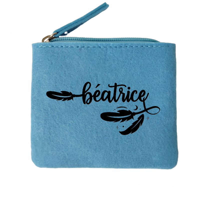 Porte monnaie avec votre prenom plume en feutrine en feutrine