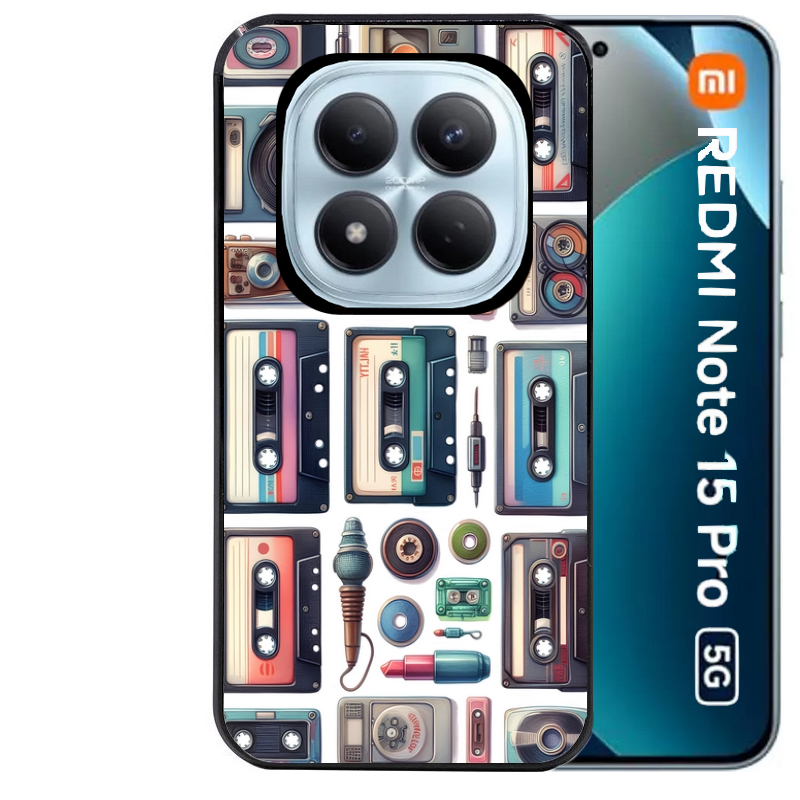 Coque noire taperso pour Redmi Note 15 et PRO PLUS 4G 5G avec motif cassette multi protection antichoc personnalisée