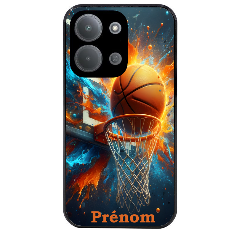 Coque noire taperso pour POCO C85 avec motif basket ball color personnalise protection antichoc personnalisée