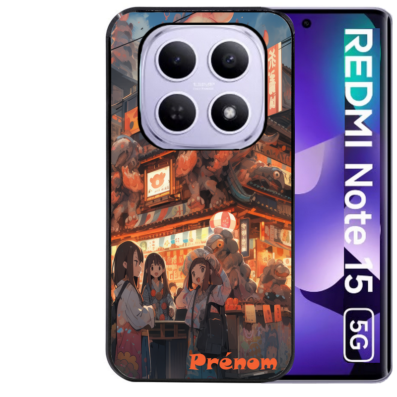 Coque noire taperso pour Redmi Note 15 et PRO PLUS 4G 5G avec motif anime street japan personnalise protection antichoc personnalisée