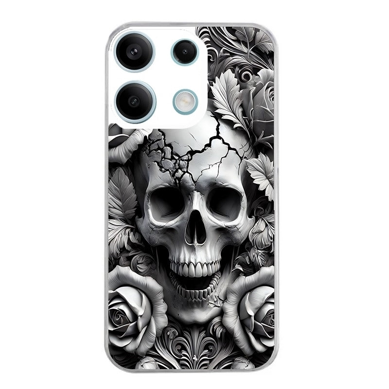 Coque taperso pour Redmi Note 13 4G 5G PRO avec motif tete de mort fleur protection antichoc personnalisée