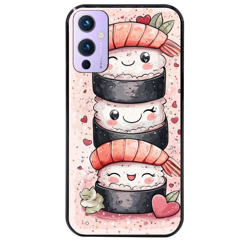 Coque noire taperso pour OnePlus 9 et 9 PRO avec motif sushi kawai anime protection antichoc personnalisée