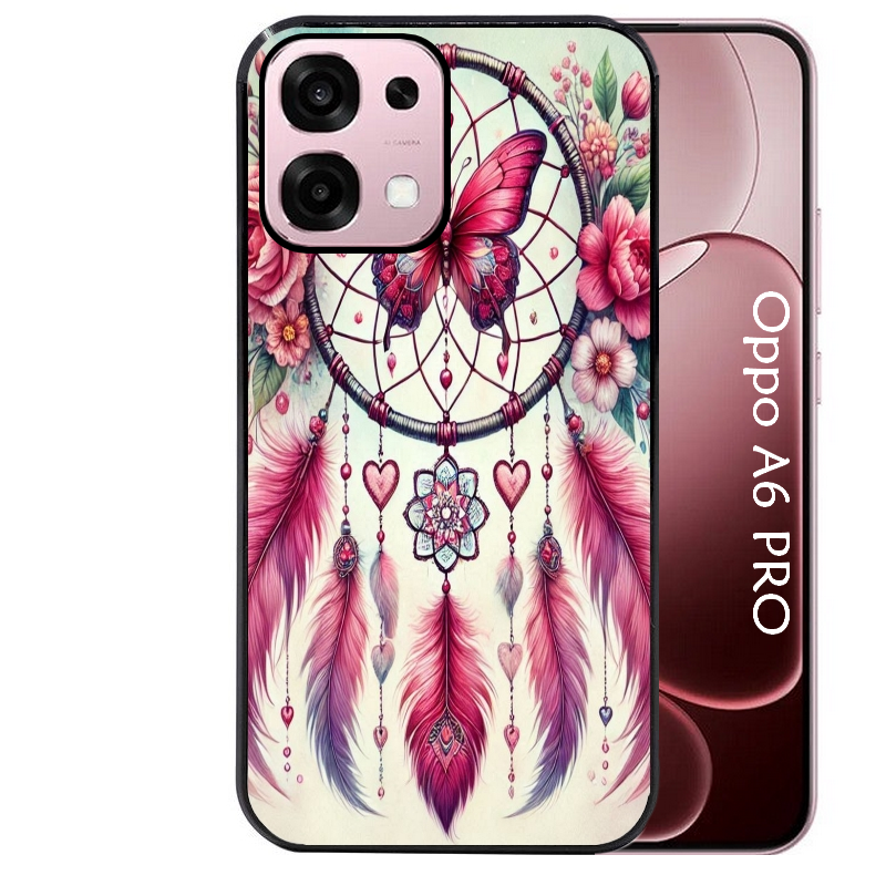 Coque noire taperso pour OPPO A6 PRO 4G et 5G avec motif dreamcatcher et papillon protection antichoc personnalisée