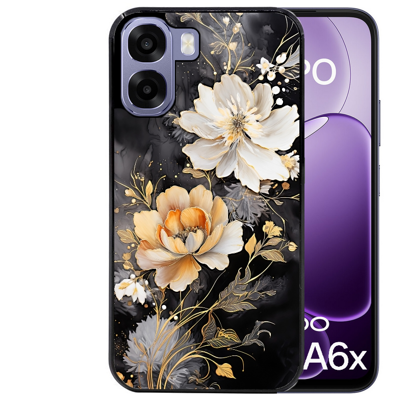 Coque noire taperso pour OPPO A6 A6X 4G et 5G avec motif fleur blanche protection antichoc personnalisée