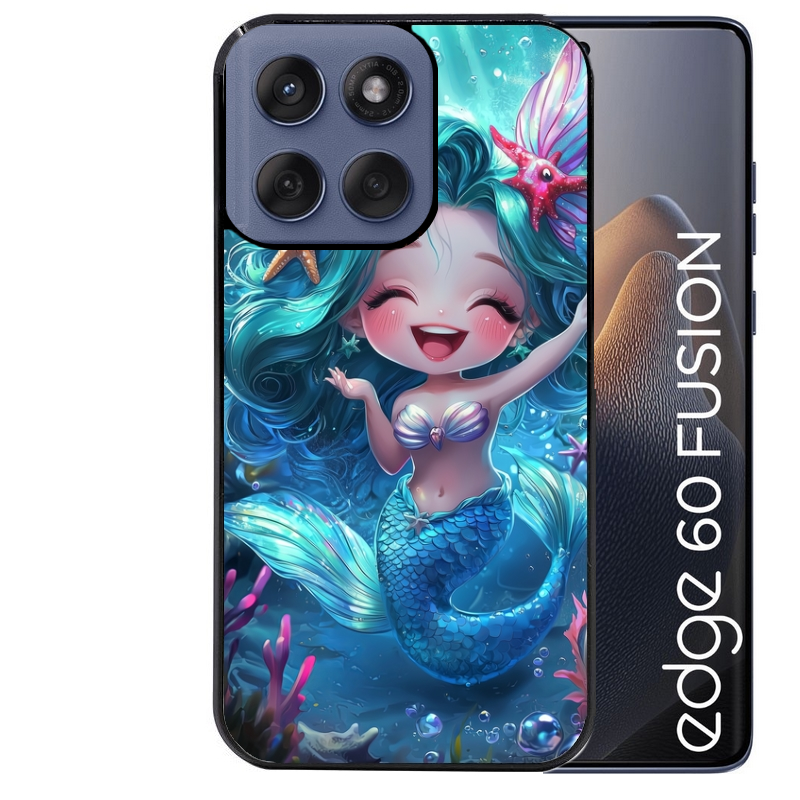Coque noire taperso pour Moto Edge 60 et Neo Fusion Pro avec motif sirene style anime protection antichoc personnalisée
