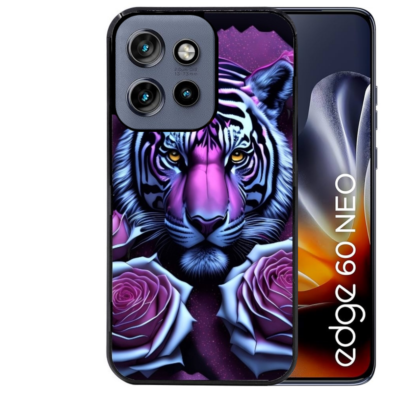 Coque noire taperso pour Moto Edge 60 et Neo Fusion Pro avec motif tigre uv style manga protection antichoc personnalisée