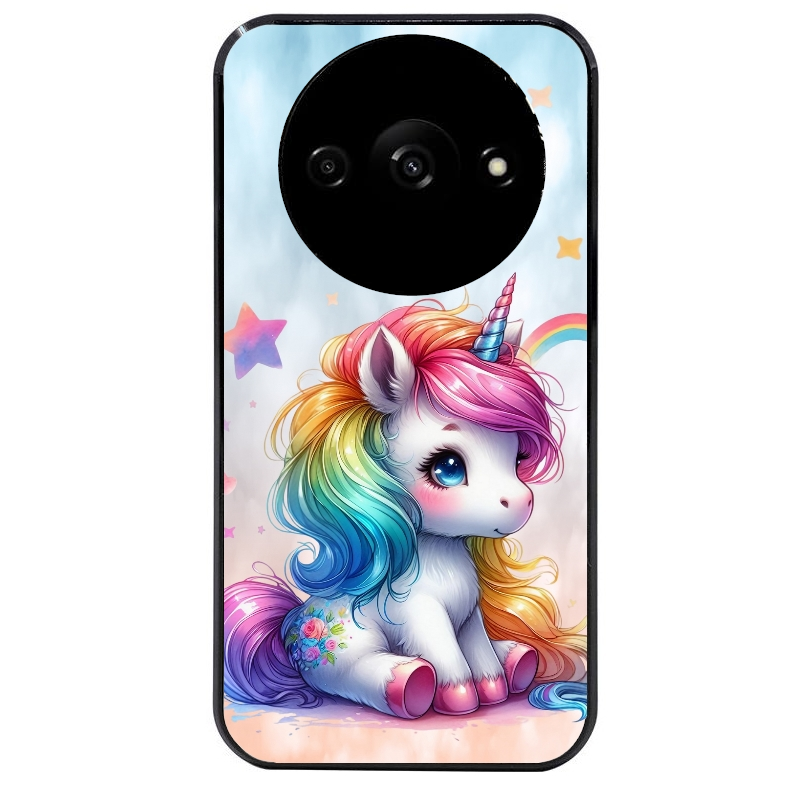 Coque noire taperso pour Redmi A3 avec motif licorne et etoiles protection antichoc personnalisée