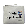 Porte monnaie personnalisé maitre chouette ivoire en feutrine en feutrine ivoire