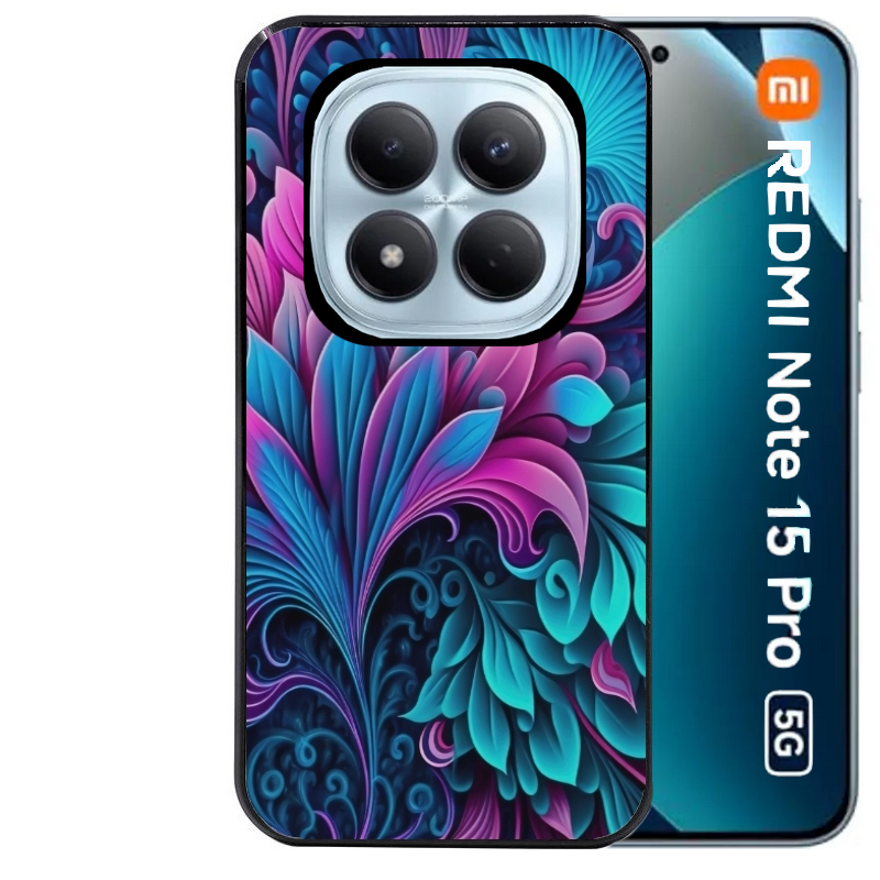 Coque noire taperso pour Redmi Note 15 et PRO PLUS 4G 5G avec motif tropical violet et des fleurs protection antichoc personnalisée